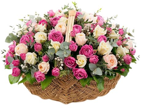 Splendit Basket of Peach and Cerise Roses