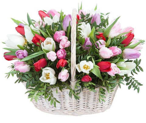 Spring Tulips with Greenery Basket