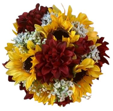 Sunflowers and Burgundy Dhalia Bouquet