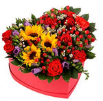 Sunflowers with Red Spray Rose Box