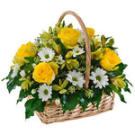 Sunny Basket of Roses and Chrysanthemum