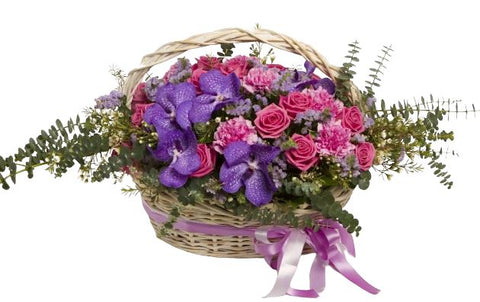 Vanda Orchids and Roses Basket