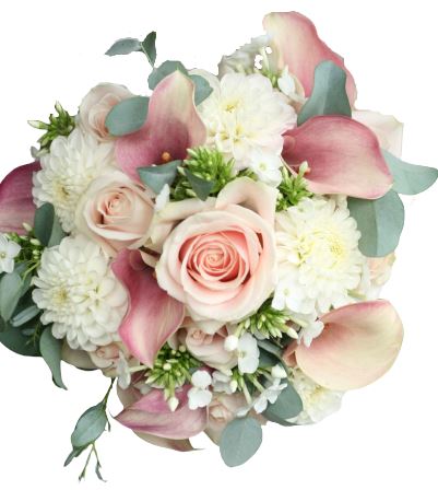 White Dahlia with Pink Calla Lily Bouquet