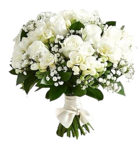 White Freesia and Rose Bridal Bouquet