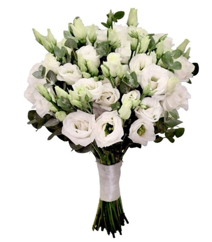 White Lisianthus with Eucalyptus Bridal Bouquet