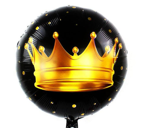 Black Round Balloon with Crown 18 inch