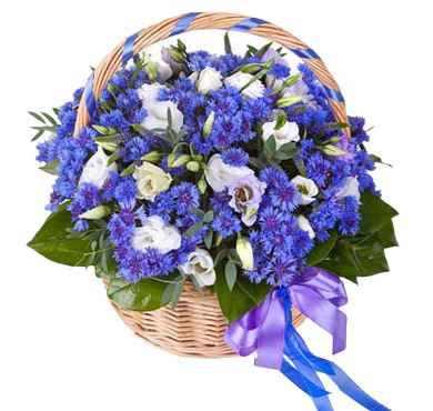 Cornflowers and Lisianthus Basket of Flowers