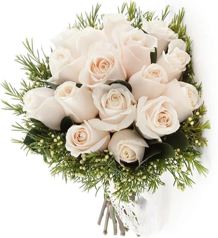 Ivory Roses with Wax Flowers Bridal Bouquet