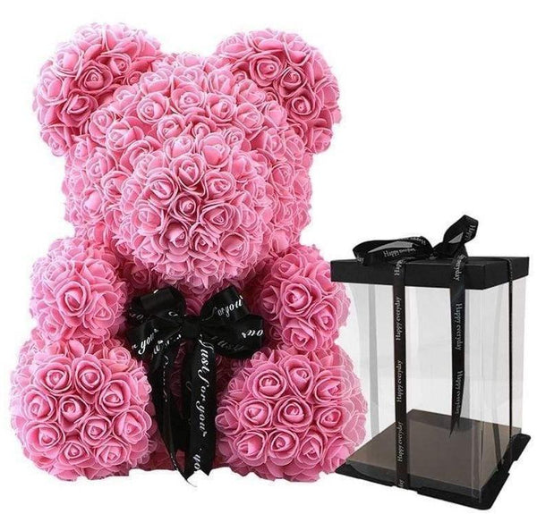 Luxury Pink Rose Teddy Bear Flowers Box London