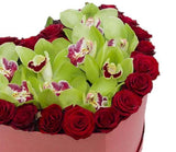 Red Roses and Orchids Heart Box