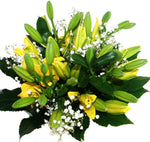 Yellow Lily with Gypsophila